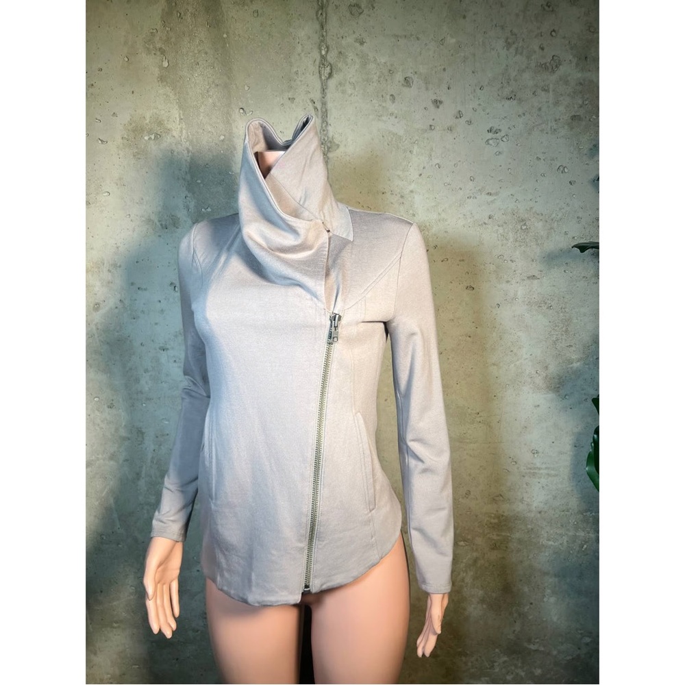 Helmut Lang Stretch Asymmetrical Knit Moto Tan Jacket